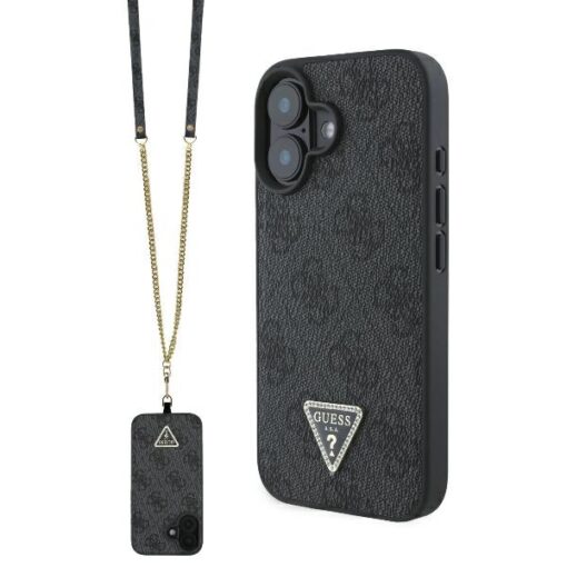 Guess case for iPhone 16 6,1" GUHCP16SP4TDSCPK Leather Metal Logo Strass Crossbody black