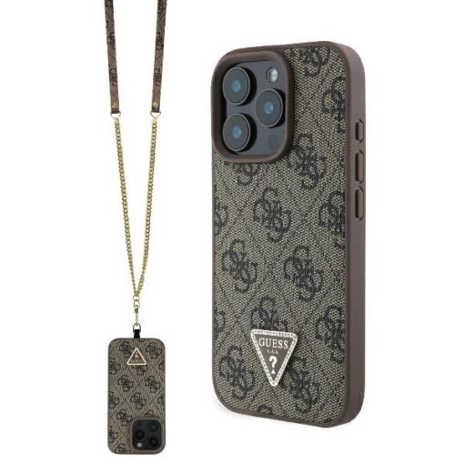 Guess case for iPhone 16 Pro 6,3" GUHCP16LP4TDSCPW Leather Metal Logo Strass Crossbody brown