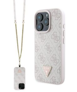 Guess case for iPhone 16 Pro 6,3" GUHCP16LP4TDSCPP Leather Metal Logo Strass Crossbody pink