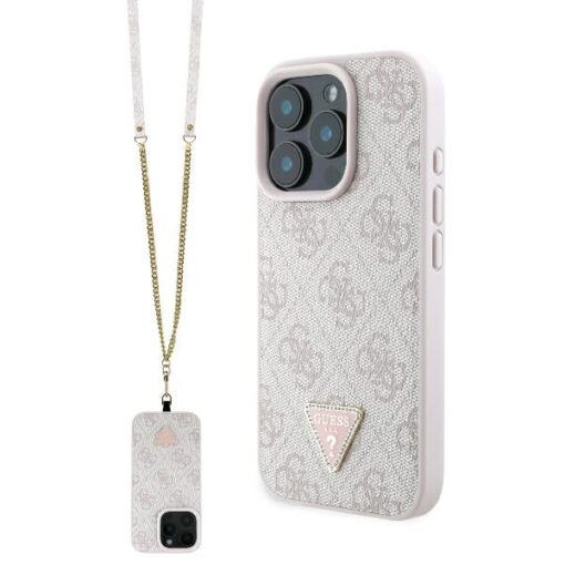 Guess case for iPhone 16 Pro 6,3" GUHCP16LP4TDSCPP Leather Metal Logo Strass Crossbody pink