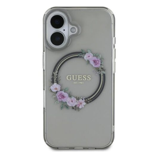 Guess case for iPhone 16 6,1" GUHMP16SHFWFCK IML Flowers Wreath black MagSafe - Image 3