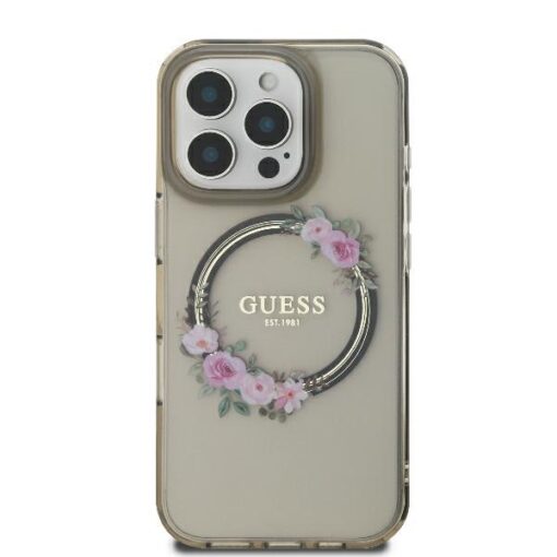 Guess case for iPhone 16 Pro 6,3" GUHMP16LHFWFCK IML Flowers Wreath black MagSafe - Image 3