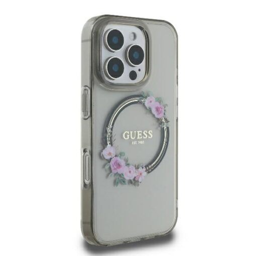 Guess case for iPhone 16 Pro 6,3" GUHMP16LHFWFCK IML Flowers Wreath black MagSafe - Image 4