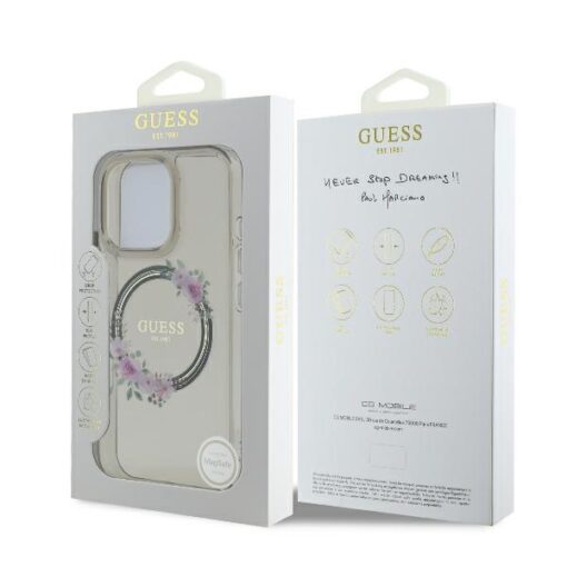 Guess case for iPhone 16 Pro 6,3" GUHMP16LHFWFCK IML Flowers Wreath black MagSafe - Image 8