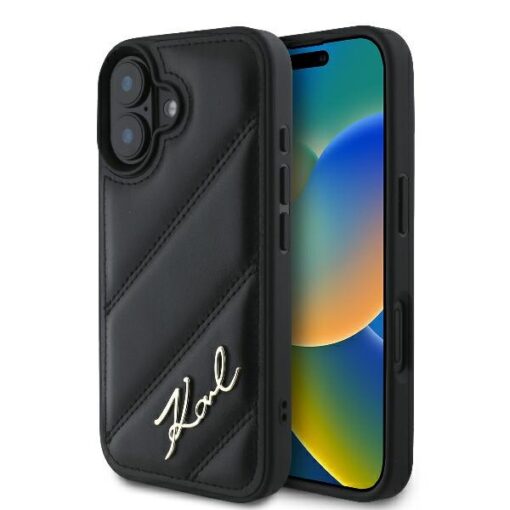 Karl Lagerfeld case for iPhone 16 Plus 6,7" KLHCP16MPQDSMGK black Hard Quilted Signature