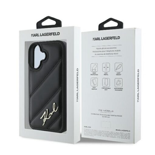 Karl Lagerfeld case for iPhone 16 Plus 6,7" KLHCP16MPQDSMGK black Hard Quilted Signature - Image 8