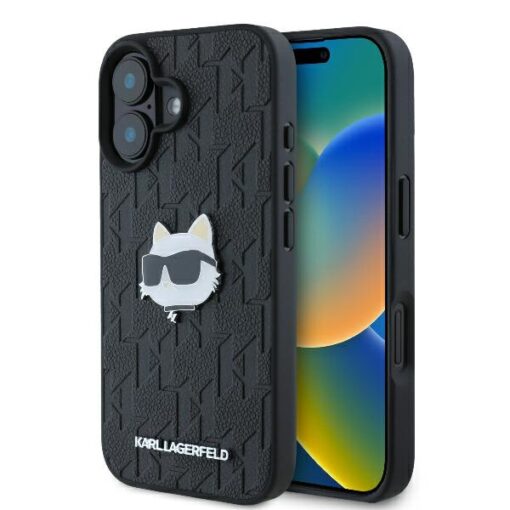 Karl Lagerfeld case for iPhone 16 6,1" KLHCP16SPGKLCHPK black Hard Monogram Choupette Head Pin
