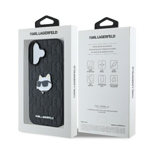 Karl Lagerfeld case for iPhone 16 6,1" KLHCP16SPGKLCHPK black Hard Monogram Choupette Head Pin - Image 8