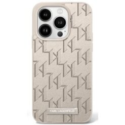 Karl Lagerfeld case for iPhone 16 Pro 6,3" KLHMP16LPKHPORPE Beige Hard Leather Monogram Metal Logo MagSafe
