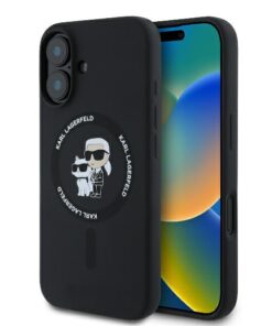 Karl Lagerfeld case for iPhone 16 Plus 6,7" KLHMP16MSCMKCRHK black Hard Silicone Karl&Choupette Heads Ring MagSafe