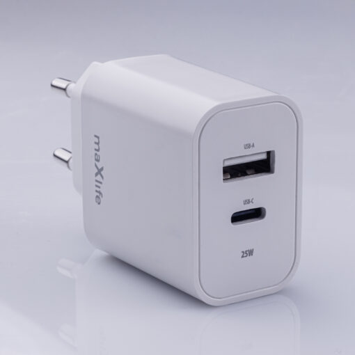 Maxlife MXTC-06-25AC PD QC charger 1x USB-C 1x USB 25W white - Image 3