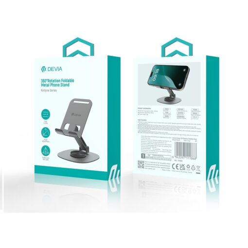 Devia folding holder stand EL243 for phone tablet rotating 360 gray metal - Image 3