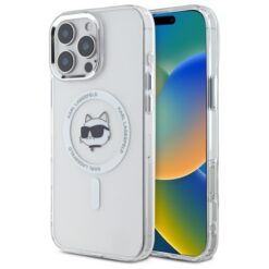 Karl Lagerfeld case for iPhone 16 Pro 6,3" KLHMP16LHLSCHH white Hard IML Metal Choupette Head MagSafe