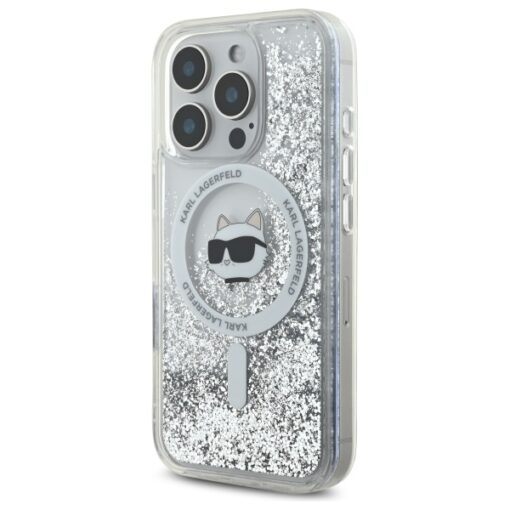 Karl Lagerfeld case for iPhone 16 Pro 6,3" KLHMP16LLGCHSGH transparent Hard Liquid Glitter Choupette Head MagSafe - Image 2