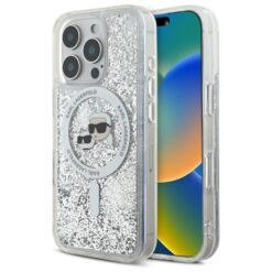 Karl Lagerfeld case for iPhone 16 Pro 6,3" KLHMP16LLGKCSGH transparent Hard Liquid Glitter Karl&Choupette Head MagSafe