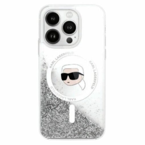 Karl Lagerfeld case for iPhone 16 Pro 6,3" KLHMP16LLGKISGH transparent Hard Liquid Glitter Karl Head MagSafe