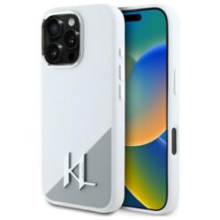 Karl Lagerfeld case for iPhone 16 Pro 6,3" KLHMP16LSCMKMPCH white Hard Silicone Shadow Metal Initial MagSafe