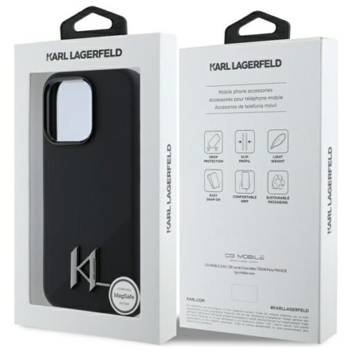 Karl Lagerfeld case for iPhone 16 Pro 6,3" KLHMP16LSCMKMPCK black Hard Silicone Shadow Metal Initial MagSafe - Image 8