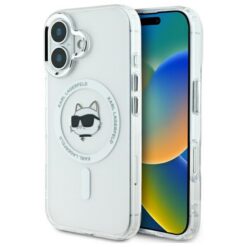 Karl Lagerfeld case for iPhone 16 Plus 6,7" KLHMP16MHLSCHH white Hard IML Metal Choupette Head MagSafe