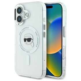 Karl Lagerfeld case for iPhone 16 Plus 6,7" KLHMP16MHLSKIH white Hard IML Metal Karl Head MagSafe