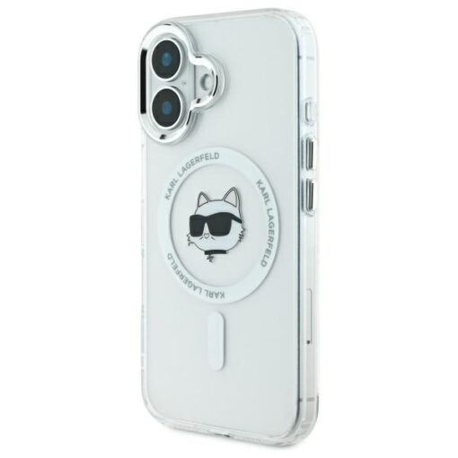 Karl Lagerfeld case for iPhone 16 6,1" KLHMP16SHLSCHH white Hard IML Metal Choupette Head MagSafe - Image 2