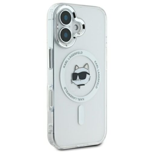 Karl Lagerfeld case for iPhone 16 6,1" KLHMP16SHLSCHH white Hard IML Metal Choupette Head MagSafe - Image 4