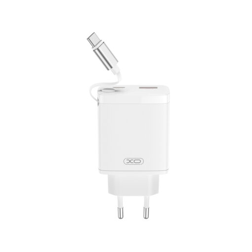 XO wall charger CE31 1x USB 1x USB-C 30W white with retractable USB-C cable - Image 3