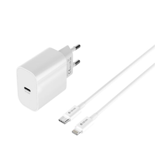 Devia wall charger Smart PD GaN 30W 1x USB-C white + cable USB-C - Lightning - Image 2