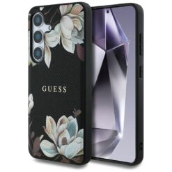 Guess HC Magnetic PU Grained Flowers Classic Logo case for Samsung Galaxy S25 black