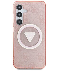 Guess HC Magnetic IML Metal Glitter 4G Circle Triangle case for Samsung Galaxy S25 Ultra pink