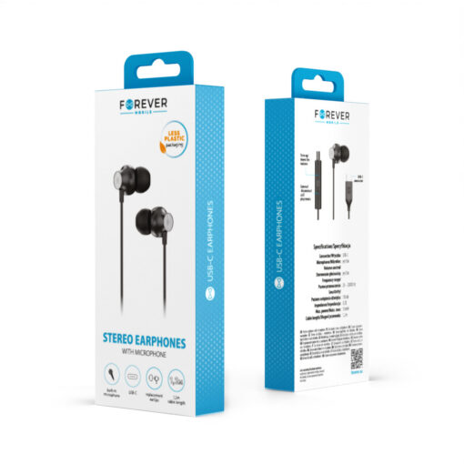 Forever wired earphones EP-02  USB-C black - Image 2