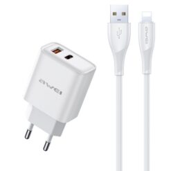 Laadija Awei PD81L-EU 22.5W USB-A/USB-C + USB to Lightning cable 1.0m valge