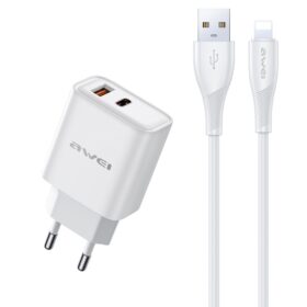 Laadija Awei PD81L-EU 22.5W USB-A/USB-C + USB to Lightning cable 1.0m valge