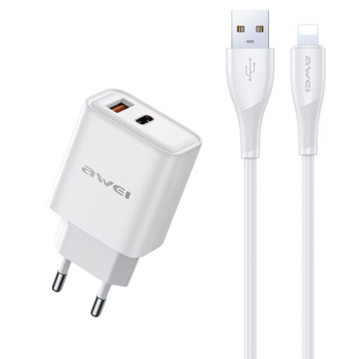 Laadija Awei PD81L-EU 22.5W USB-A/USB-C + USB to Lightning cable 1.0m valge