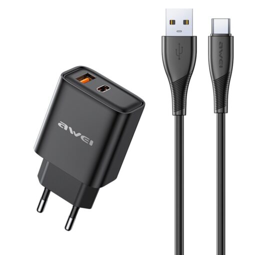 Laadija Awei PD81T-EU 22.5W USB-A/USB-C + USB-A to USB-C cable 1.0m must