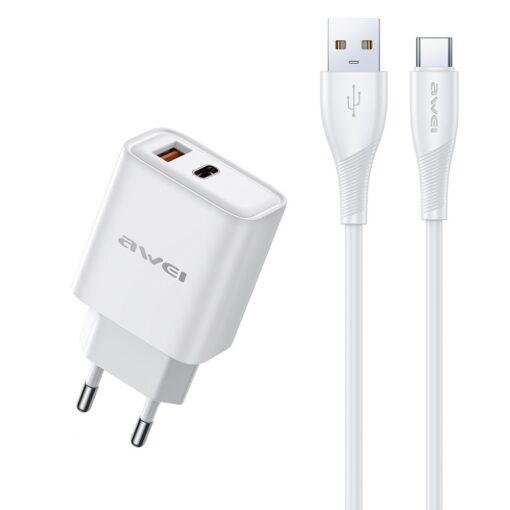 Laadija Awei PD81T-EU 22.5W USB-A/USB-C + USB-A to USB-C cable 1.0m valge