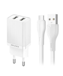 Laadija Awei C15T-EU 10W 2xUSB-A + USB-A to USB-C cable 1.0m valge
