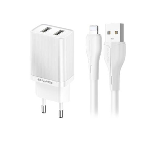 Laadija Awei C15L-EU 10W 2xUSB-A + USB-A to Lightning cable 1.0m valge