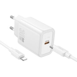 Laadija Hoco N62 30W GaN USB-C + USB-C to Lightning cable 1.0m valge