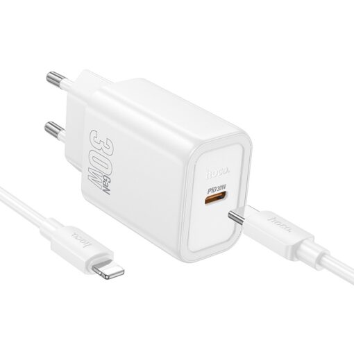 Laadija Hoco N62 30W GaN USB-C + USB-C to Lightning cable 1.0m valge