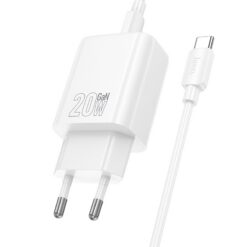 Laadija Hoco N60 20W GaN USB-C + USB-C to USB-C cable 1.0m valge