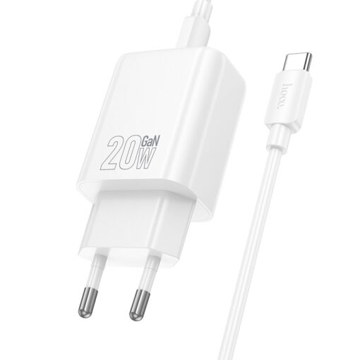 Laadija Hoco N60 20W GaN USB-C + USB-C to USB-C cable 1.0m valge