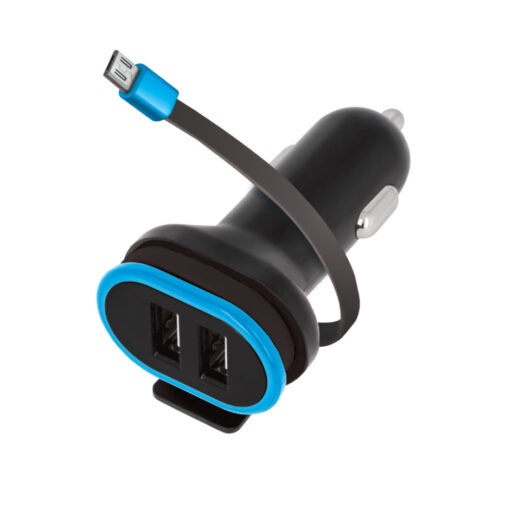 Forever CC-02 car charger 2x USB 3A black with microUSB cable 0,2 m - Image 2