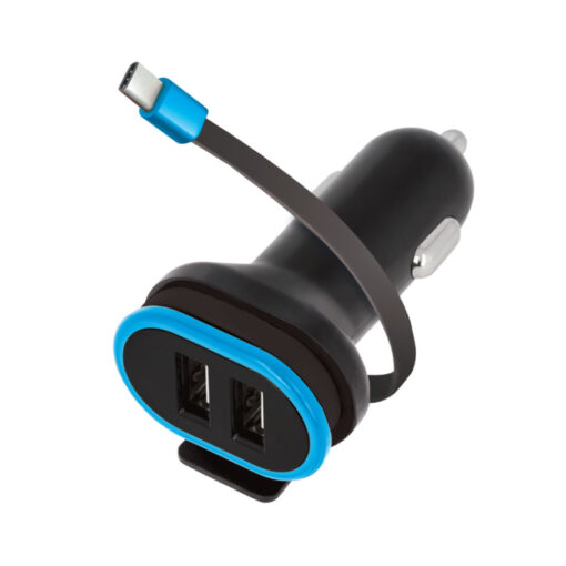 Forever CC-02 car charger 2x USB 3A black with USB-C cable 0,2 m - Image 2