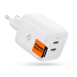 Toalaadija adapter PowerArc 65W Dual, 2x USB-C juhtmele, valge, PD 3.0 GaN kiirlaadimine, PE2106EU, Spigen