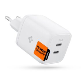 Toalaadija adapter PowerArc 65W Dual, 2x USB-C juhtmele, valge, PD 3.0 GaN kiirlaadimine, PE2106EU, Spigen
