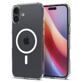 Kaitseümbris Liquid Crystal (MagFit), Apple iPhone 16, läbipaistev valge MagSafe ringiga, Spigen