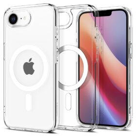 Kaitseümbris Ultra Hybrid (MagFit), Apple iPhone 16e, läbipaistev valge MagSafe ringiga, Spigen