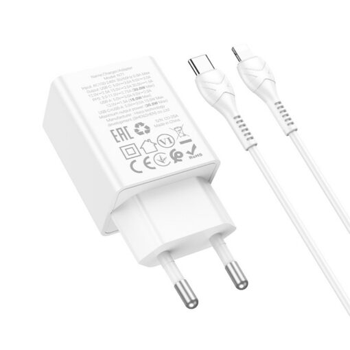 Laadija Hoco N71 30W GaN USB-C/USB-A + USB-C to Lightning cable 1.0m valge - Image 2