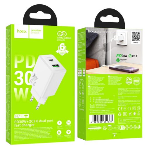 Laadija Hoco N71 30W GaN USB-C/USB-A valge - Image 4